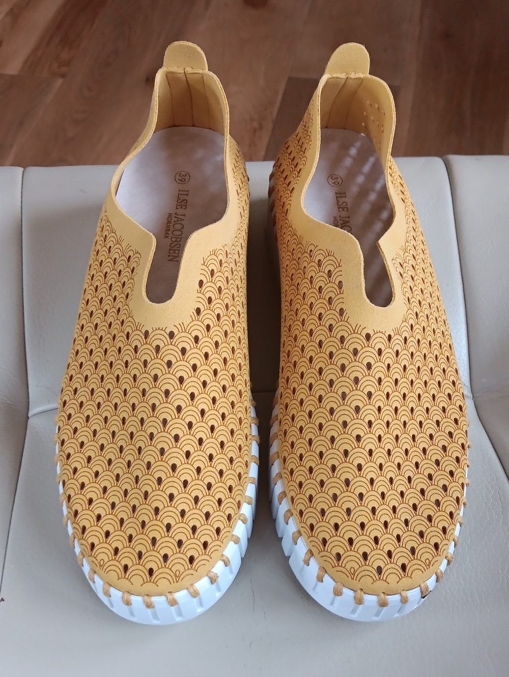 Ilse Jacobsen Mustard Yellow Perforated Slip-On Loafers